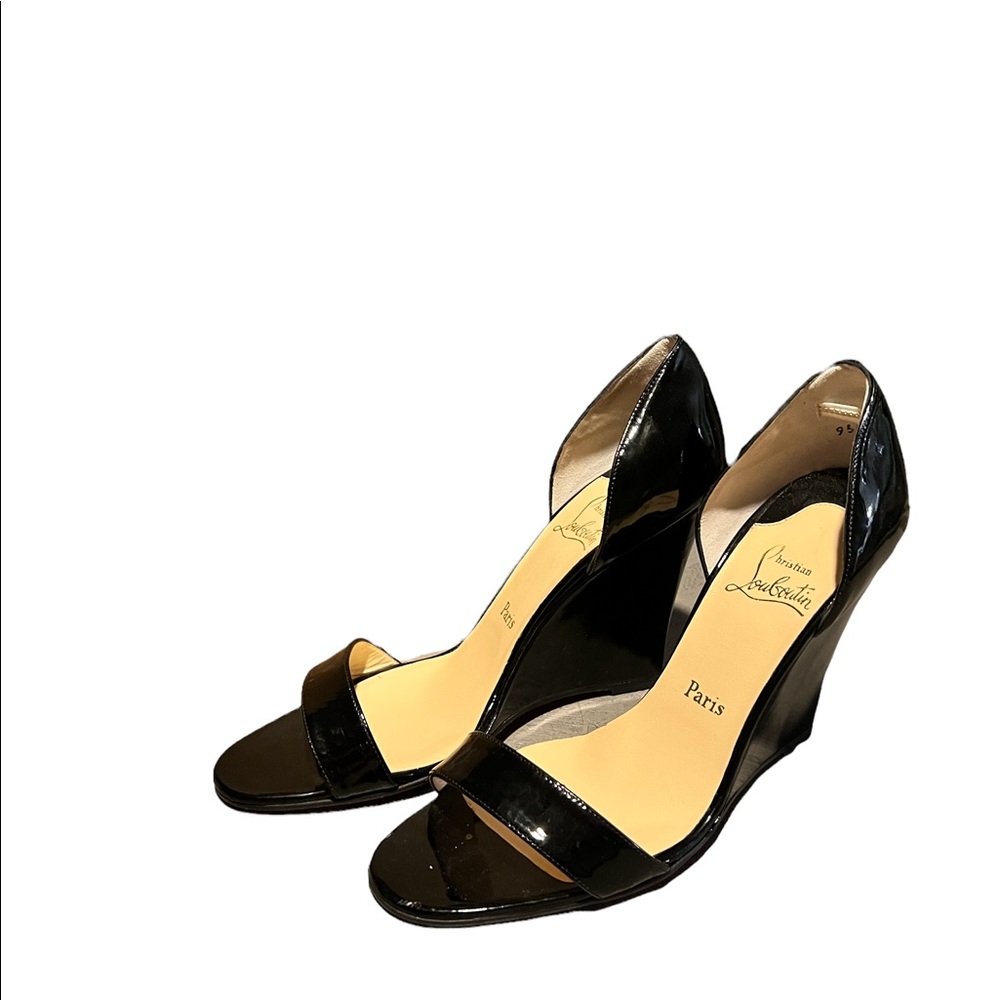 Christian Louboutin Black Patent Wedges size 42 New in Box